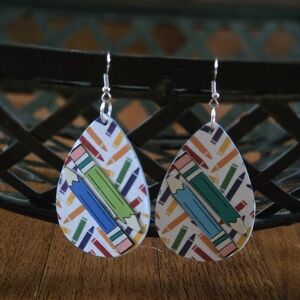 Hand Crafted Multicolor Pencil Pattern Teardrop Earrings